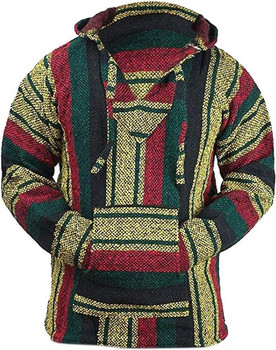 Unisex Extra Large Recycled Fibers Striped Hoodie Baja Shirt - Assorted Colors