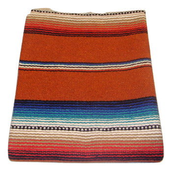 Traditional Sarape - Rust Striped Yoga Roll Blanket (54" x 76") - Cotton Heavy Weave