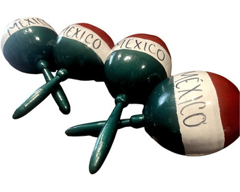 Authentic Medium 8" Maraca Pairs - Gourd, Mexican Flag Colors, Hand Painted Authentic Medium 8" Maraca Pairs - Gourd, Mexican Flag Colors, Hand Painted