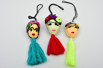 Frida Kahlo Embroidered Felt Mexican Oaxaca Yarn Ornament Pom Pom Assorted Colors Frida Kahlo Embroidered Felt Mexican Oaxaca Yarn Ornament Pom Pom Assorted Colors