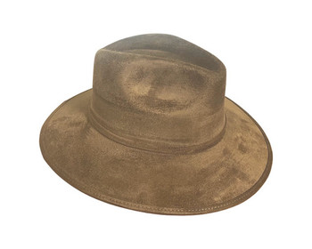 Vintage Smooth Dark Tan Suede Fedora Hat Fine Brim Adjustable Large