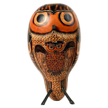 Peruvian Carved Gourd Large Standing Owl Decor (10")