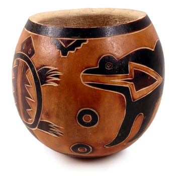Peruvian Animal Designs Carved Gourd Bowl (3.5") Peruvian Animal Designs Carved Gourd Bowl (3.5")