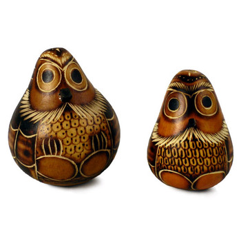 Carved Gourd Owl Rattlers - Assorted Colors & Sizes 3" (Artisan Made)
