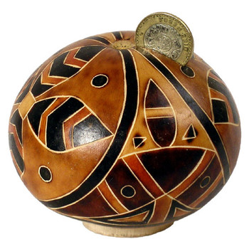 Piggy Bank - Gourd Artisan Hand Carved Assorted Designs 5"