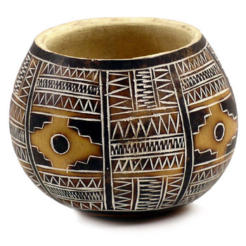 Gourd Bowl - Chacana Carving Geometric 3.5" Natural