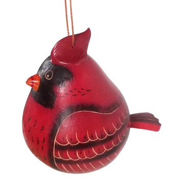 Cardinal Gourd Ornaments - Red and Black Hand Carved Natural Colors