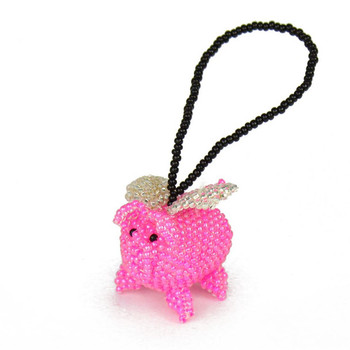 Winged Flying Hanging Pig Glass Beaded Tree Christmas Ornament - Guatemala