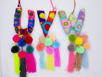 A Letter Alphabet Multicolored Felted Embroidered Charm Ornament Assorted