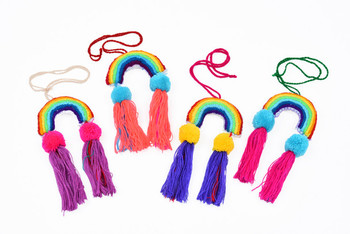 Embroidered Felt Pride Rainbow Mexican Oaxaca Yarn Ornament  Pom Pom Assorted Colors Embroidered Felt Pride Rainbow Mexican Oaxaca Yarn Ornament  Pom Pom Assorted Colors