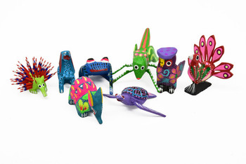 Alebrijes Wooden Animals  Painted Medium 3" Bright Colored Mexican Folk Art Carved Creatures
