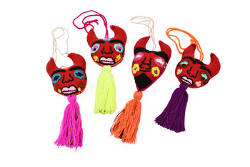 Embroidered Felt Devil Male Demon Mexican Oaxaca Tassel Ornament  Pom Pom Embellishment Embroidered Felt Devil Male Demon Mexican Oaxaca Tassel Ornament  Pom Pom Embellishment