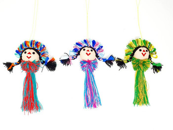 Felt Maria Doll Embroidered Felt Ornaments  Multicolored Pompoms 4" Assorted Colors
