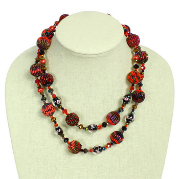 Red Ruby Classic Collar - Jewel Tone Fiesta Necklace Double Strand Dots Hand Strung Guatemala