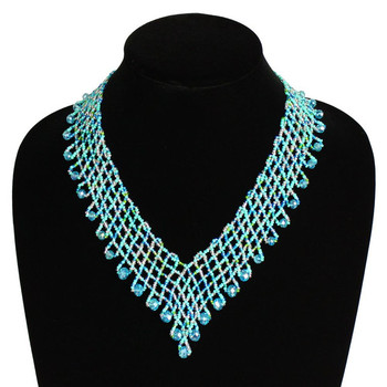 Turquoise and Crystal Lola Magnetic Clasp Glass Beads - 19" Long Artisan Made Necklace Woven Multi-Strand Turquoise and Crystal Lola Magnetic Clasp Glass Beads - 19" Long Artisan Made Necklace Woven Multi-Strand