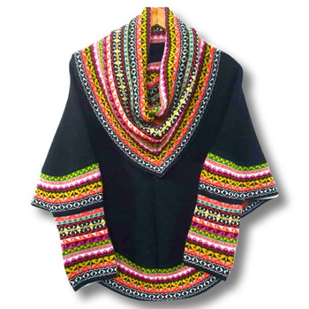 Authentic Andean 100% Alpaca Wool Knitted Poncho Cape One Size with Turtle Collar Sleeve Cuffs