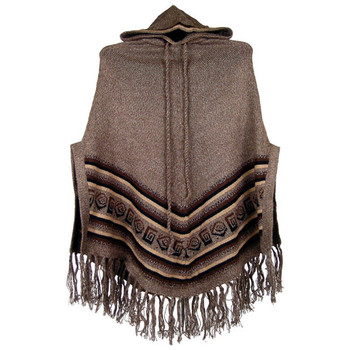 Striped Melange Hooded Poncho 100% Andean Alpaca Knit with Hood Striped Melange Hooded Poncho 100% Andean Alpaca Knit with Hood