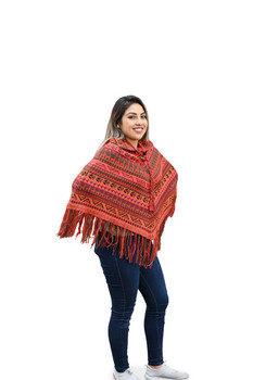 Andean Alpaca Poncho with Laced Collar and Geometric Design 35" Long - Varied Colors Andean Alpaca Poncho with Laced Collar and Geometric Design 35" Long - Varied Colors