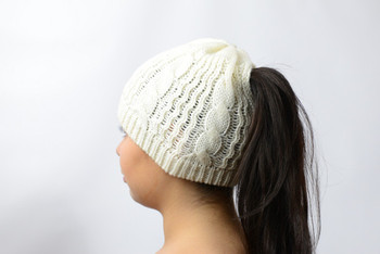 Solid Color Back Ponytail Beanie Crocheted 100% Andean Alpaca Solid Color Back Ponytail Beanie Crocheted 100% Andean Alpaca