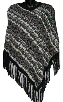 Patterned Stripes Knit V Collar 100% Alpaca Poncho - Assorted Hues Patterned Stripes Knit V Collar 100% Alpaca Poncho - Assorted Hues