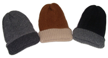 Reversible Two Tone Beanie Hat - Royal Alpaca Double Wall Solid Color One Size Adult