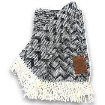 Paracas Icons Loomed Inca Design Blanket - Black and Gray Fringed 100% Alpaca
