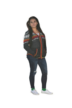 Charcoal Gray Sweater Hooded Zip Up Cardigan - Shades Unisex Peru Medium Charcoal Gray Sweater Hooded Zip Up Cardigan - Shades Unisex Peru Medium