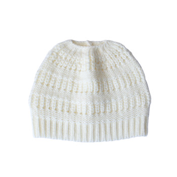 Alpaca Beanie with Pony Tail Opening Hand Made in Peru