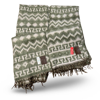 Brushed Alpaca Geometric Blanket Throw- Green Natural Shade  Brushed Alpaca Geometric Blanket Throw- Green Natural Shade