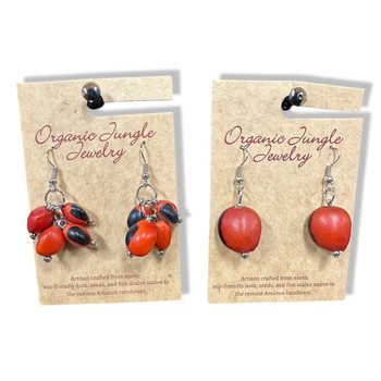 Hand made Peruvian Huayruro Earrings Seeds Bunch Design 