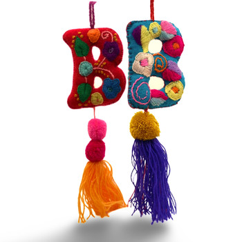 B Letter Alphabet Multicolored Felted Embroidered Charm Ornament Assorted