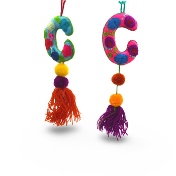 C Letter Alphabet Multicolored Felted Embroidered Charm Ornament Assorted