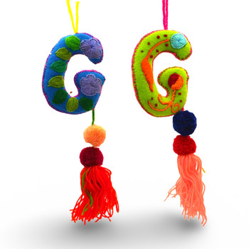 G Letter Alphabet Multicolored Felted Embroidered Charm Ornament Assorted