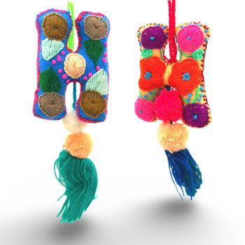 H Letter Alphabet Multicolored Felted Embroidered Charm Ornament Assorted