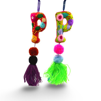 P  Letter Alphabet Multicolored Felted Embroidered Charm Ornament Assorted