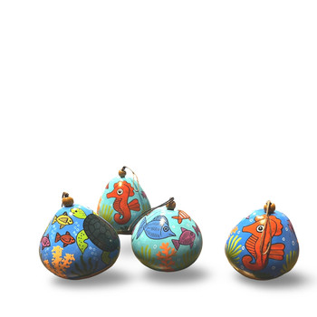Painted Marine Life Handmade Gourd  Ornament 3 Pack Assorted