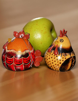 Chicken and Roosters Artisan Painted Gourd  Ornament 3 Pack Assorted