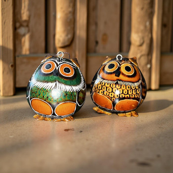 Gourd Ornament Hand Carved and Burned - Owl