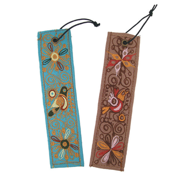 Embroidered Bookmark Cotton & Leather Backing 2" x 7" Assorted