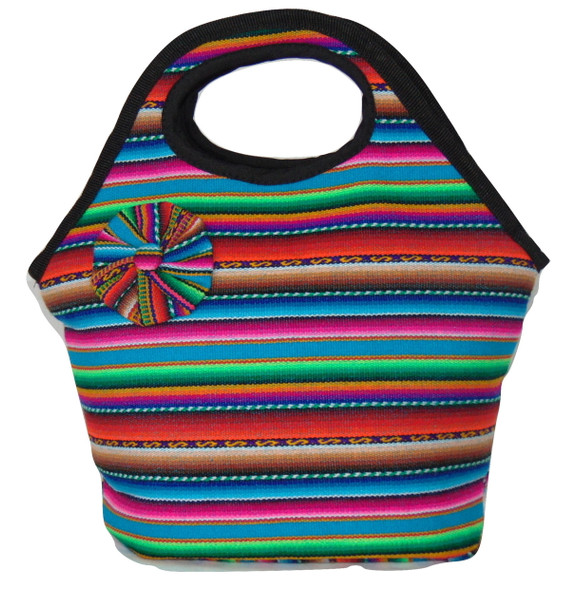 Manta Rainbow Woven Lunch Tote Zippered Pouch Purse Bag Lined