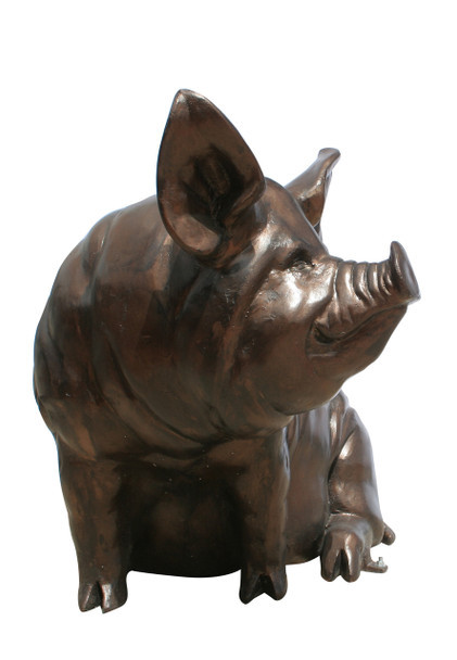 Sitting Sow Pig Bronze Garden Statue with Artistic Touch