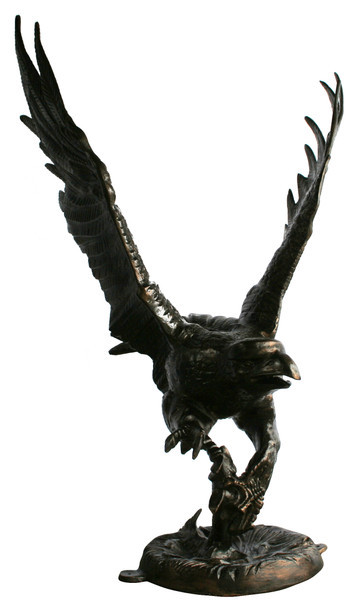 Eagle Catching Fish Metal Sculpture for Dynamic Outdoors Aluminum Art