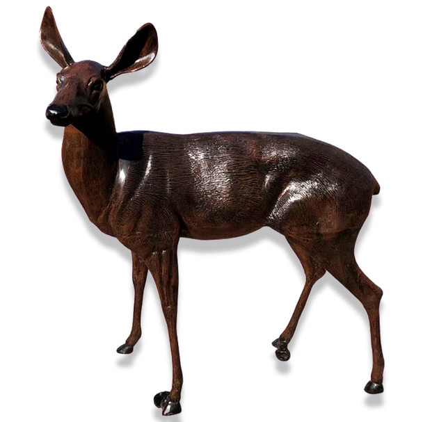 Heirloom Bronze Patina Doe Standing Mother Deer Statue Aluminum Art for Wildlife Appreciation