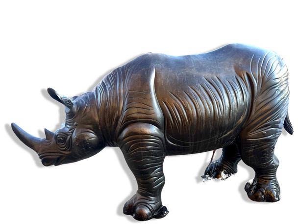 Rhino Metal Garden Statue Bronze Color for Exotic Landscapes Aluminum Art