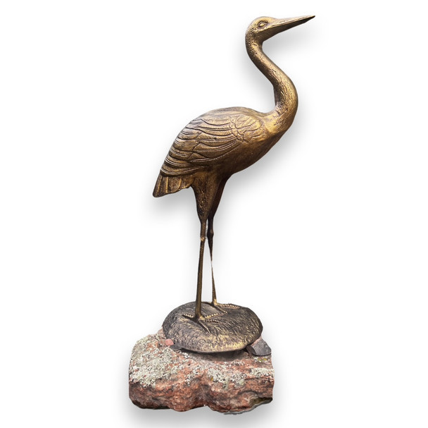 Standing Crane Bronze Cast Aluminum Garden Pond Sculpture for Elegant Waterscapes Aluminum Art
