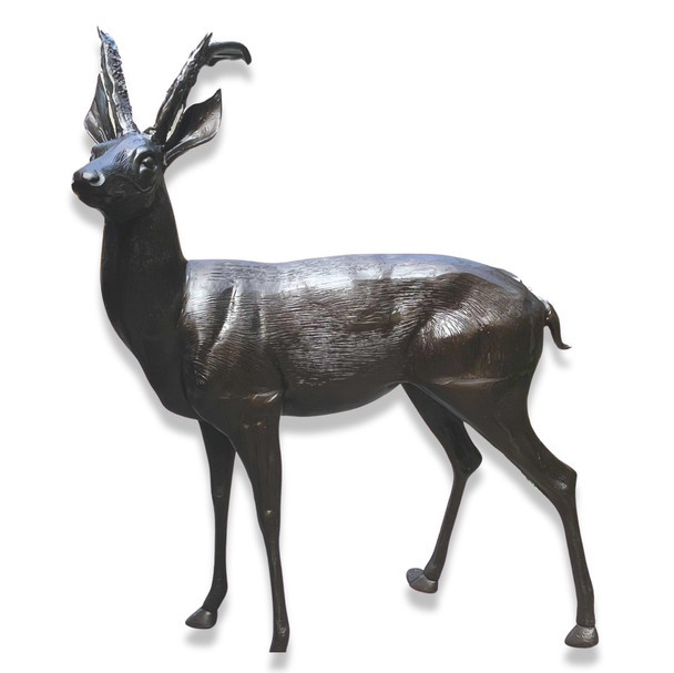 Springbok Antelope Standing Bronze Garden Sculpture Aluminum Art for Wildlife Enthusiasts