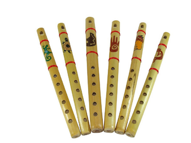 Wholesale Bamboo Quena Flute - Natural Frontier Bear Design, Hand Painted, 12"