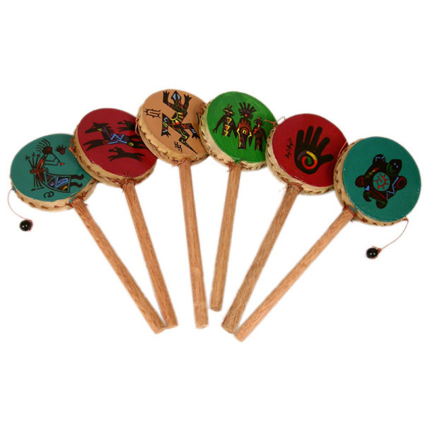 Southwest Multicolored Kokopelli Spinning Drum - 7" with Assorted Designs