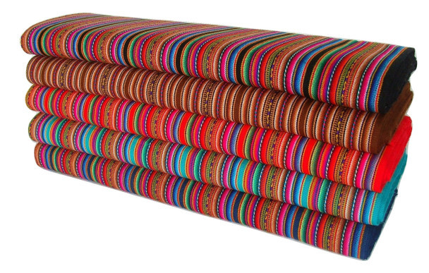 Tribal Ethnic Stripy Woven Textile Aguayo Striped Cotton Manta - Grey 48'' Wide Yard