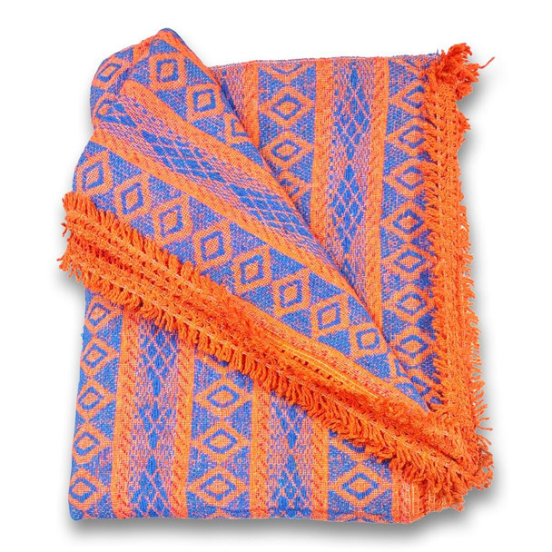 Reversible Bright Tones Fringed Borders Cotton Blend Blanket